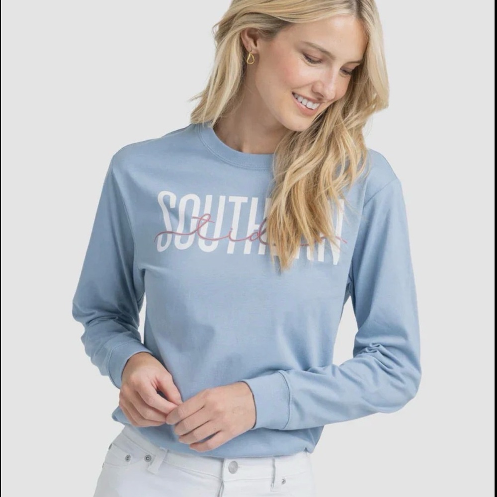 Southern Tide Mountain Blue Front Print Tee Women Size M